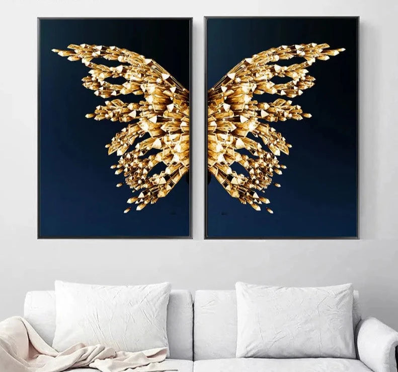 Abstract Golden Butterfly Wings Canvas Painting