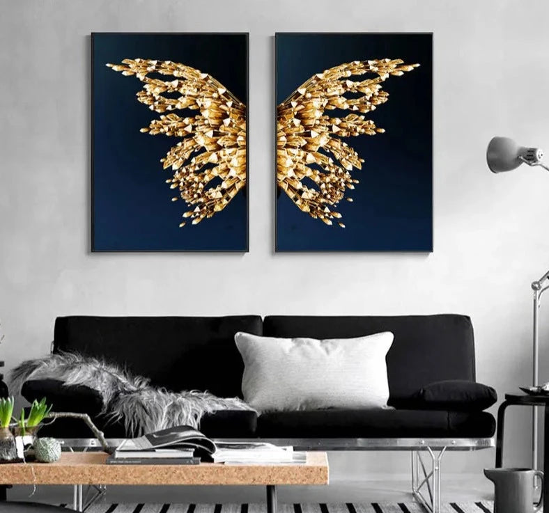 Abstract Golden Butterfly Wings Canvas Painting