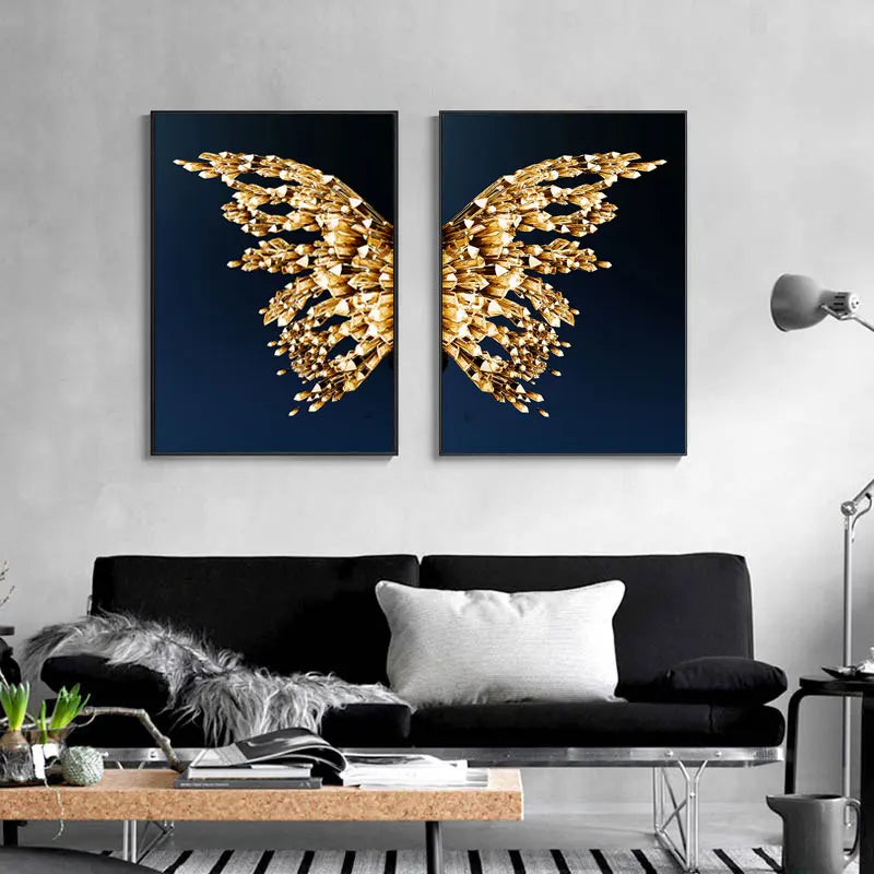 Abstract Golden Butterfly Wings Canvas Painting