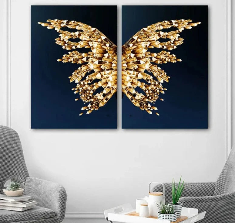 Abstract Golden Butterfly Wings Canvas Painting