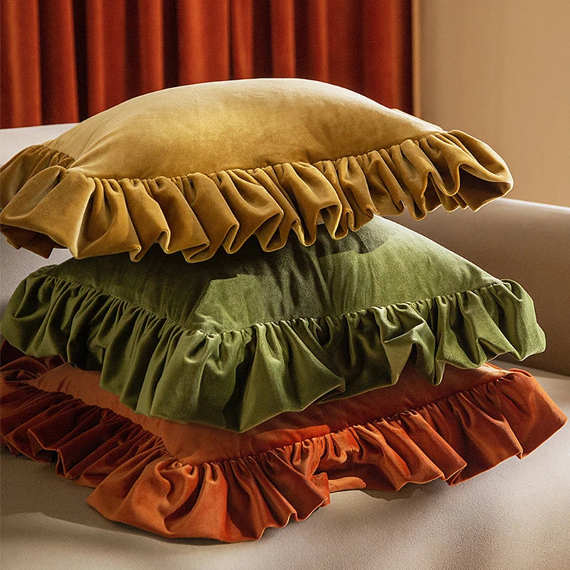 Ruffle Velvet Cushion Cover