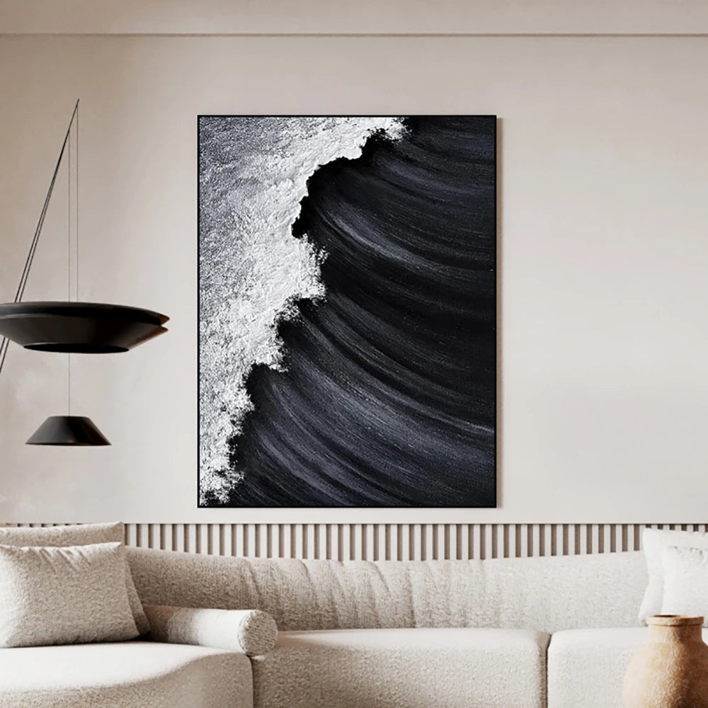 Thick 3D Acrylic Black White Hand Canvas Painting