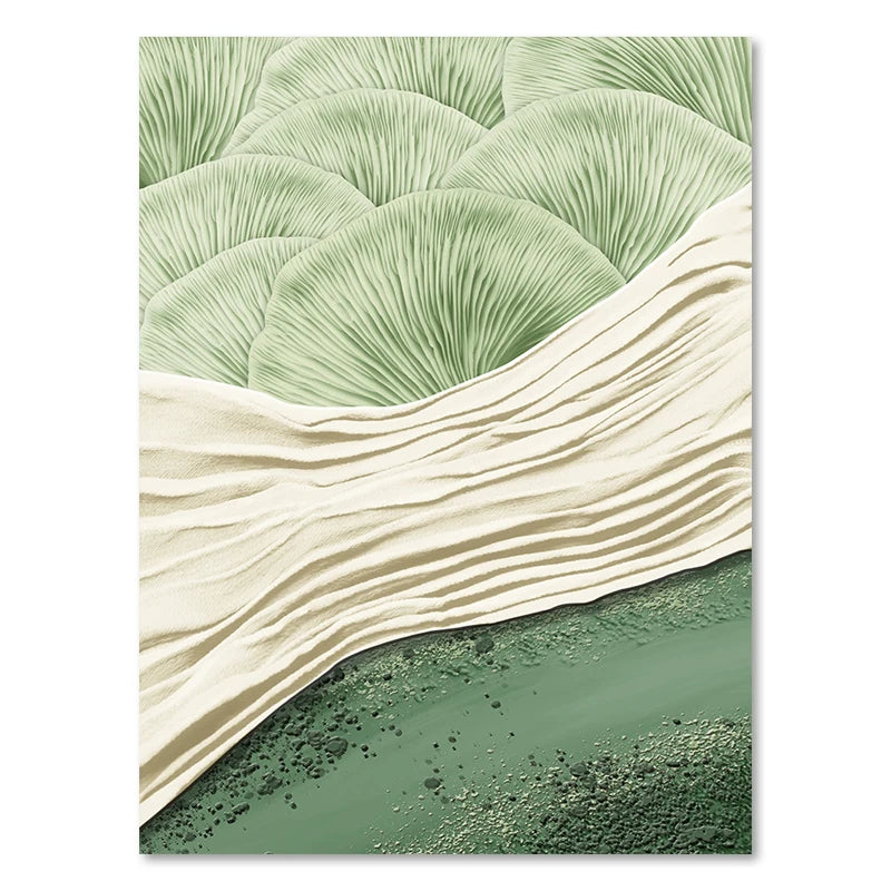 Green Ginkgo Leaf Embroidery Texture Canvas Painting