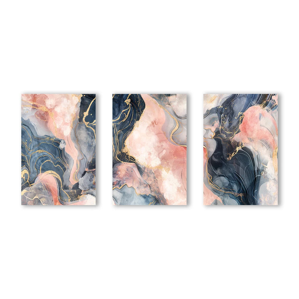 Abstract Marble Pink Gold Ink Painting Wall Art