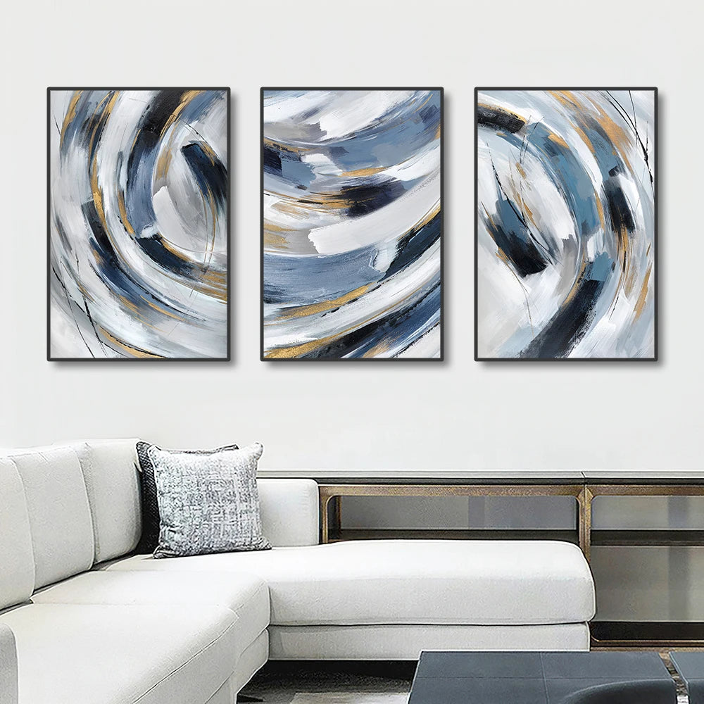 3pcs Nordic Abstract Blue Grey Ring Canvas Painting