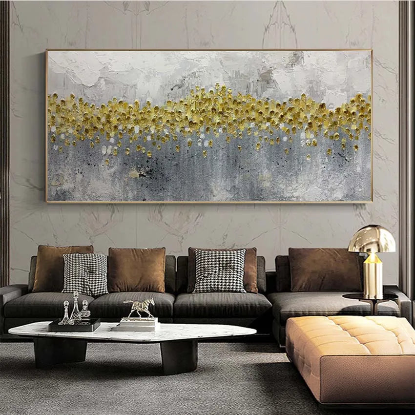 Handmade Nordic Luxury Abstract Oil Painting Gold/Grey