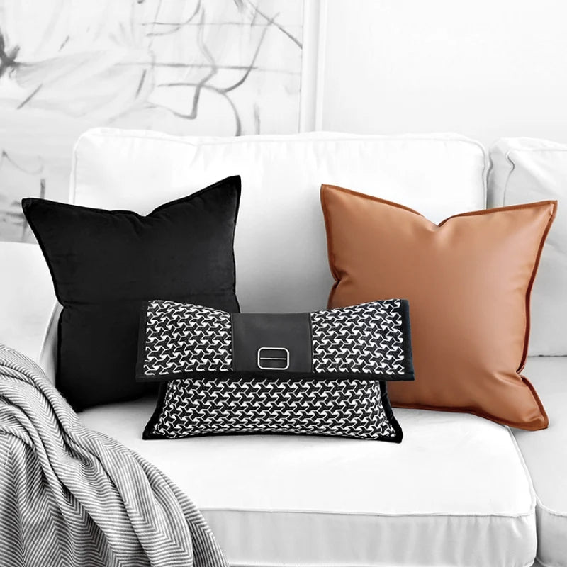 Modern Black Sofa Fabric Geometric Cushion Cover