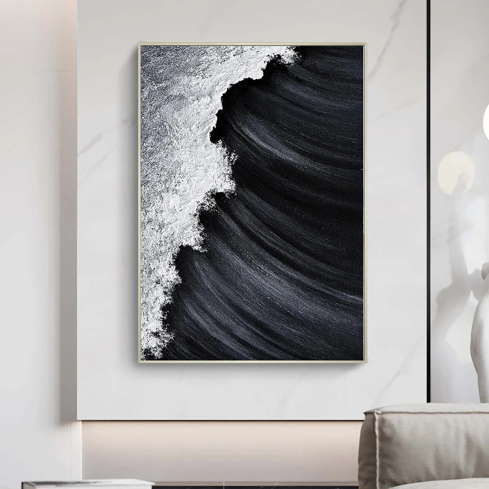 Thick 3D Acrylic Black White Hand Canvas Painting