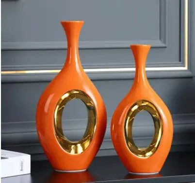 Modern Orange Hollow Ceramic Vase