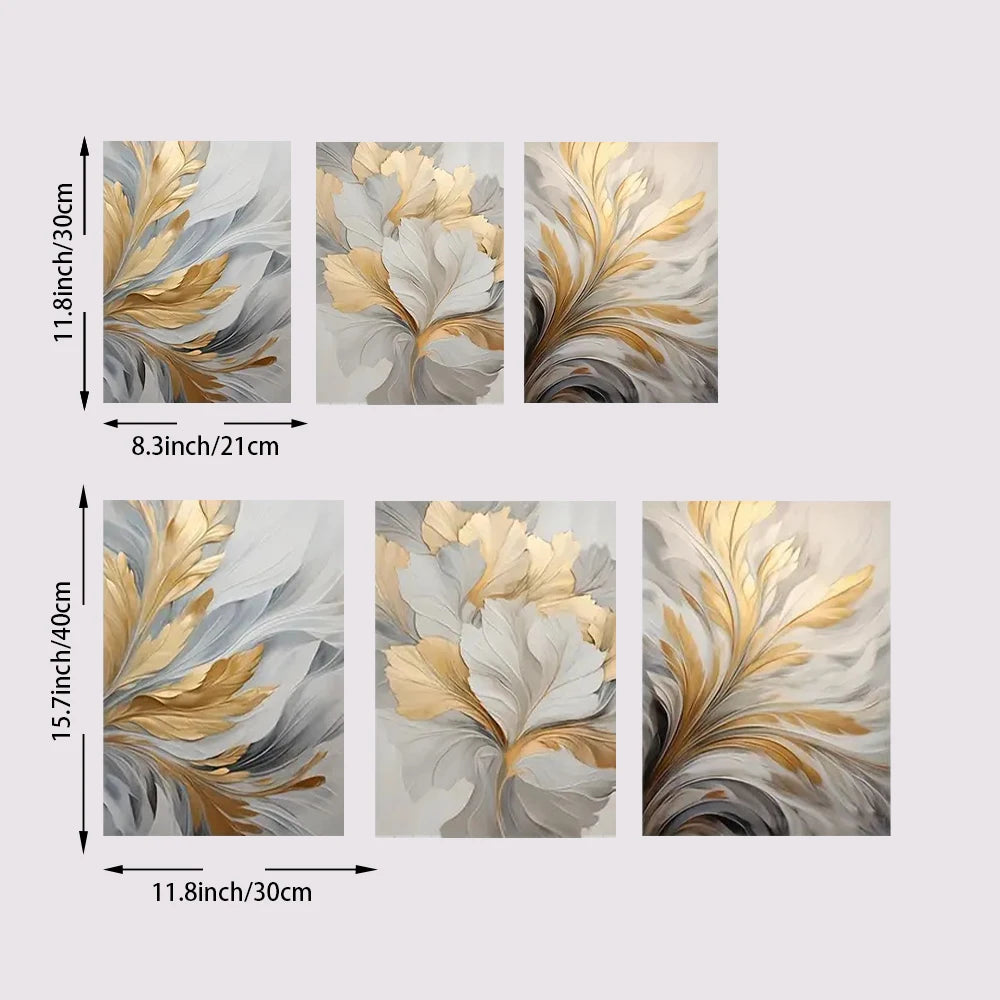 3pcs Golden White Leaves Canvas Prints