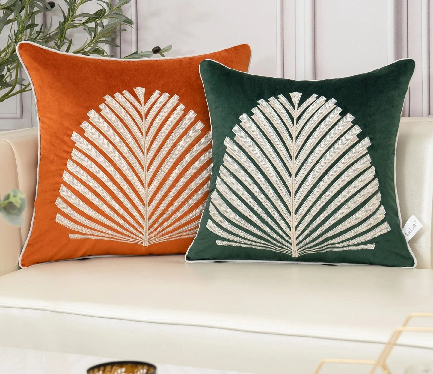 Modern Tree Leaves Embroidery Velvet Cushion Cover