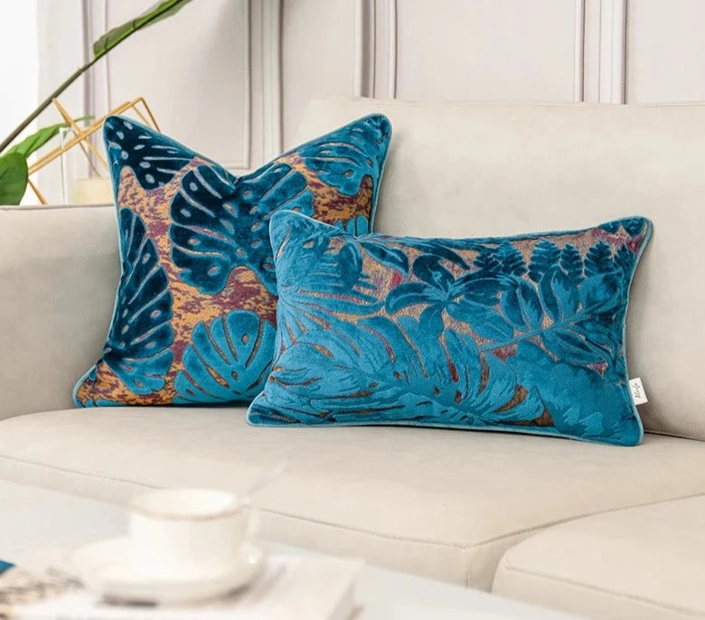 Flower Leaves Pattern Cut Velvet Cushion Cover