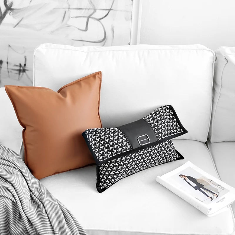 Modern Black Sofa Fabric Geometric Cushion Cover