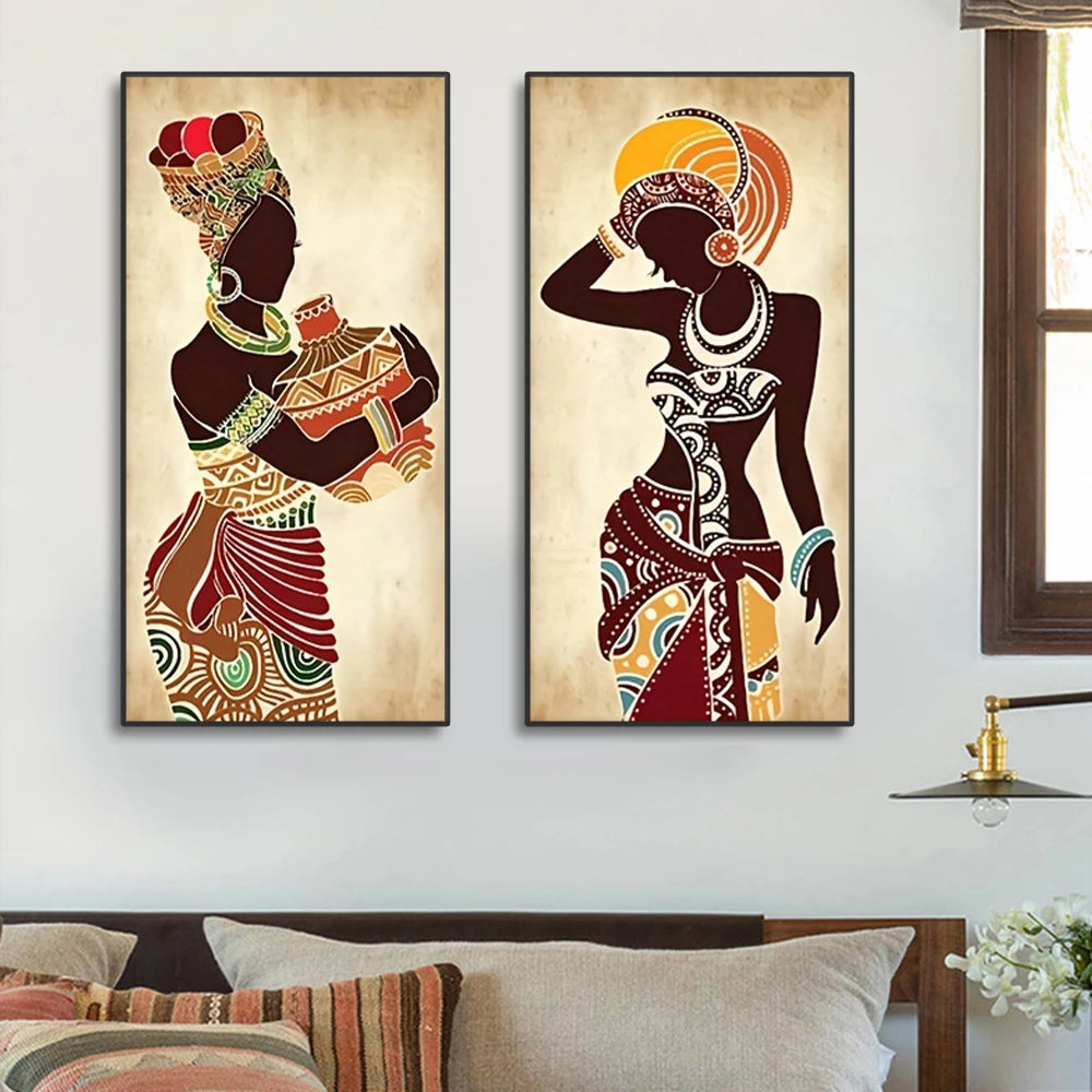 3pcs Ethnic African Black Woman Canvas Painting Vintage Wall Art