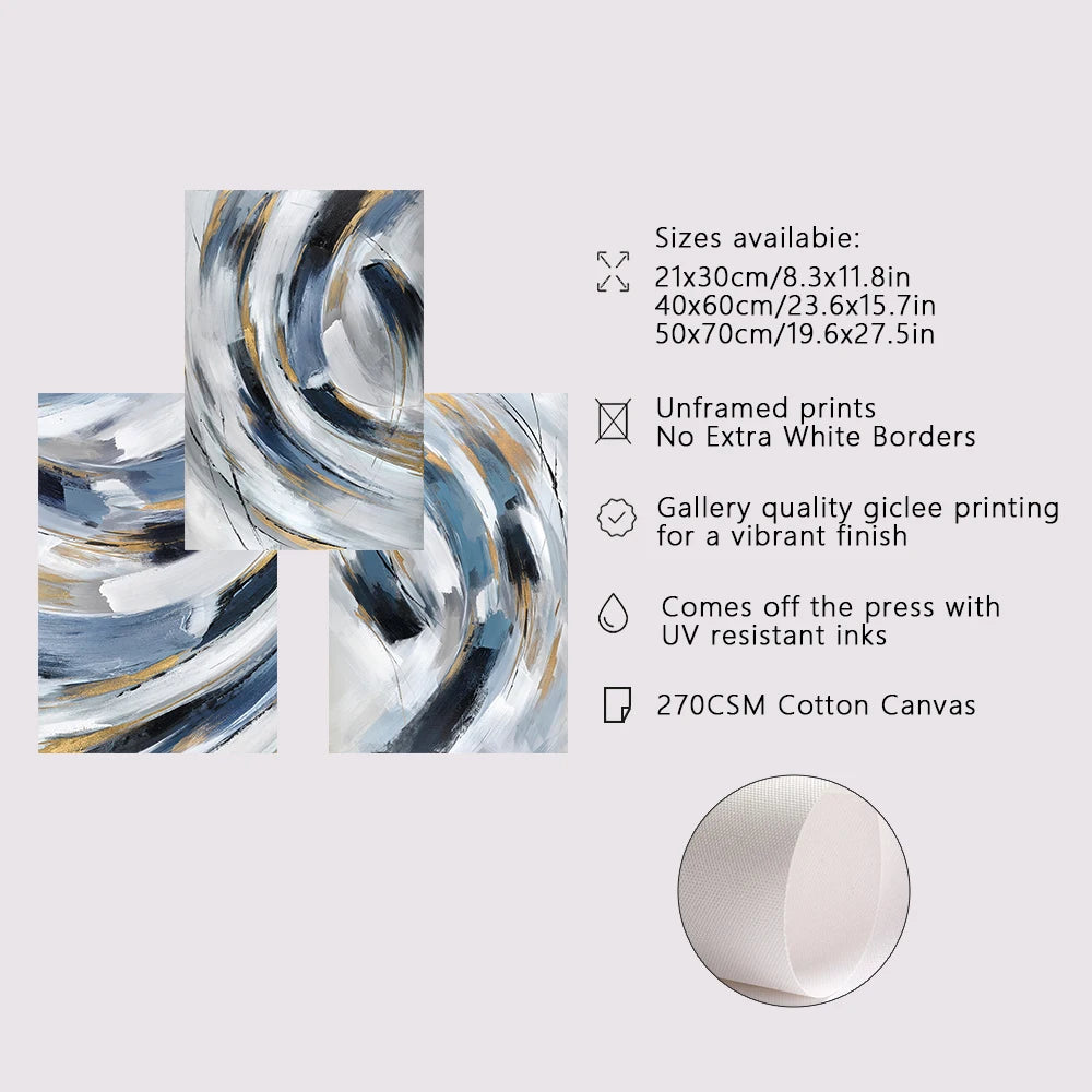 3pcs Nordic Abstract Blue Grey Ring Canvas Painting