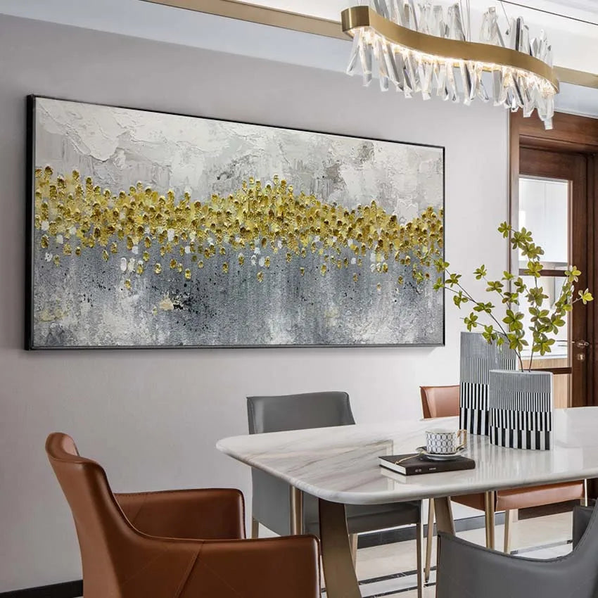 Handmade Nordic Luxury Abstract Oil Painting Gold/Grey