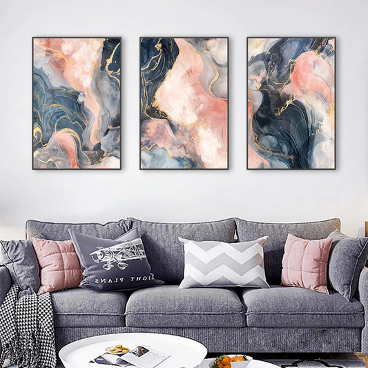 Abstract Marble Pink Gold Ink Painting Wall Art