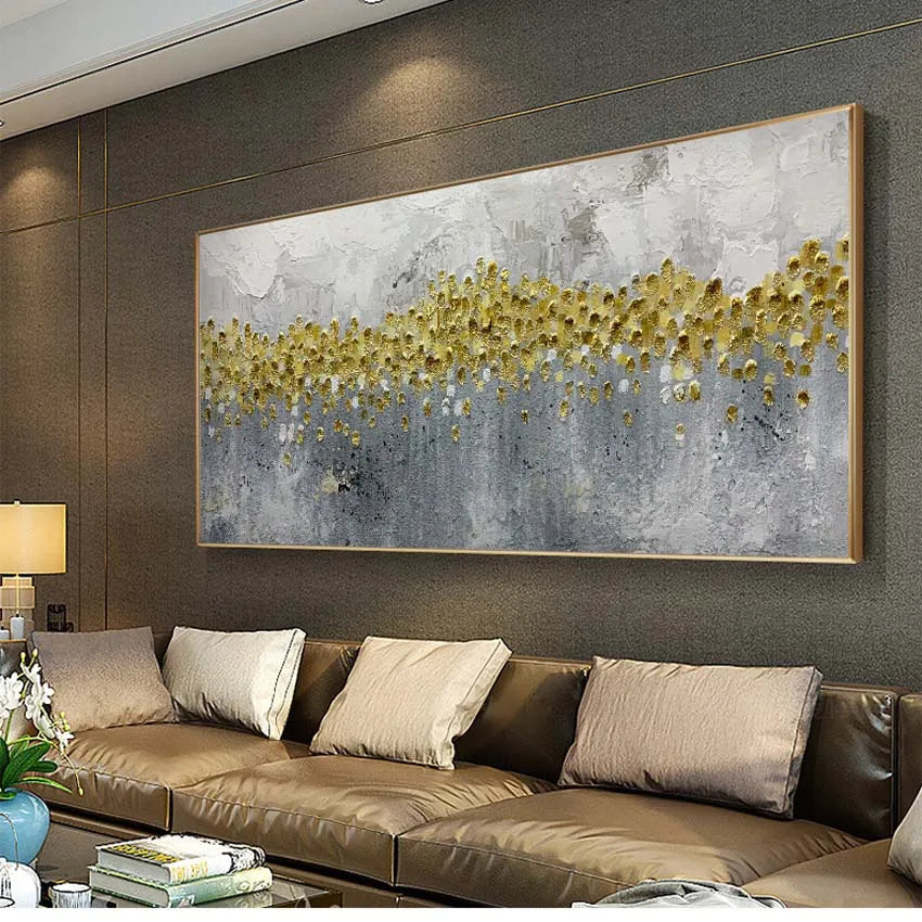 Handmade Nordic Luxury Abstract Oil Painting Gold/Grey