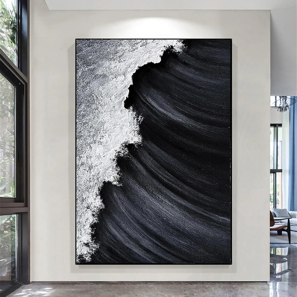 Thick 3D Acrylic Black White Hand Canvas Painting