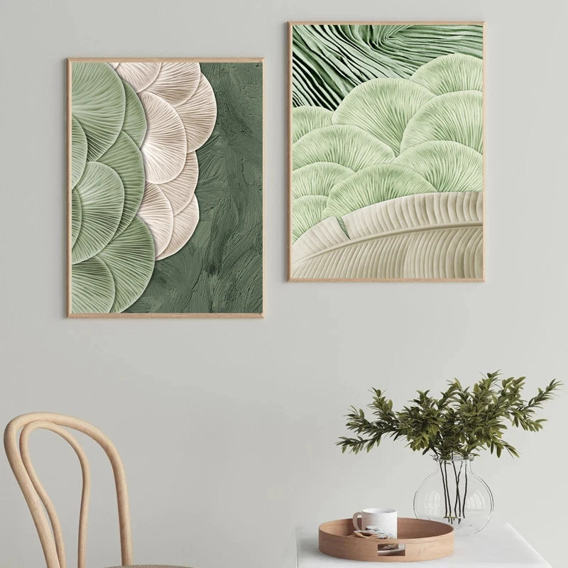 Green Ginkgo Leaf Embroidery Texture Canvas Painting