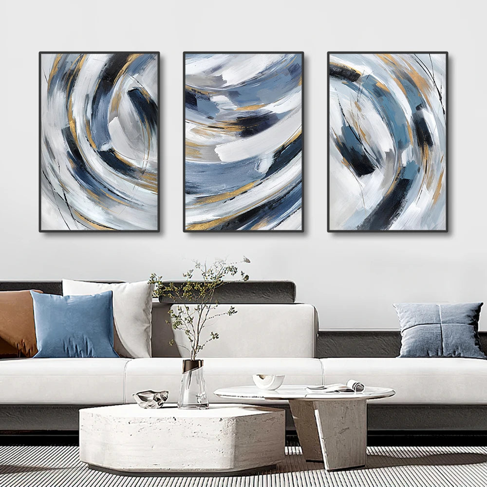 3pcs Nordic Abstract Blue Grey Ring Canvas Painting