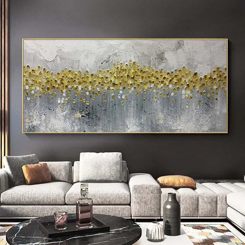 Handmade Nordic Luxury Abstract Oil Painting Gold/Grey