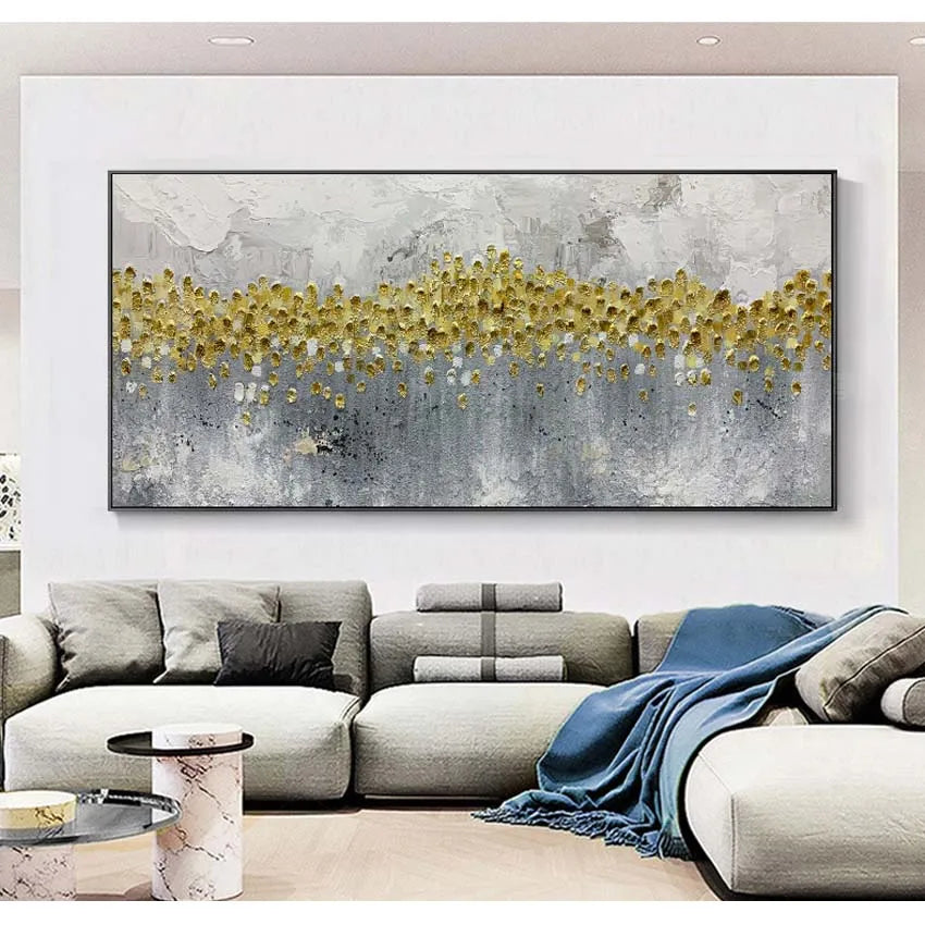 Handmade Nordic Luxury Abstract Oil Painting Gold/Grey