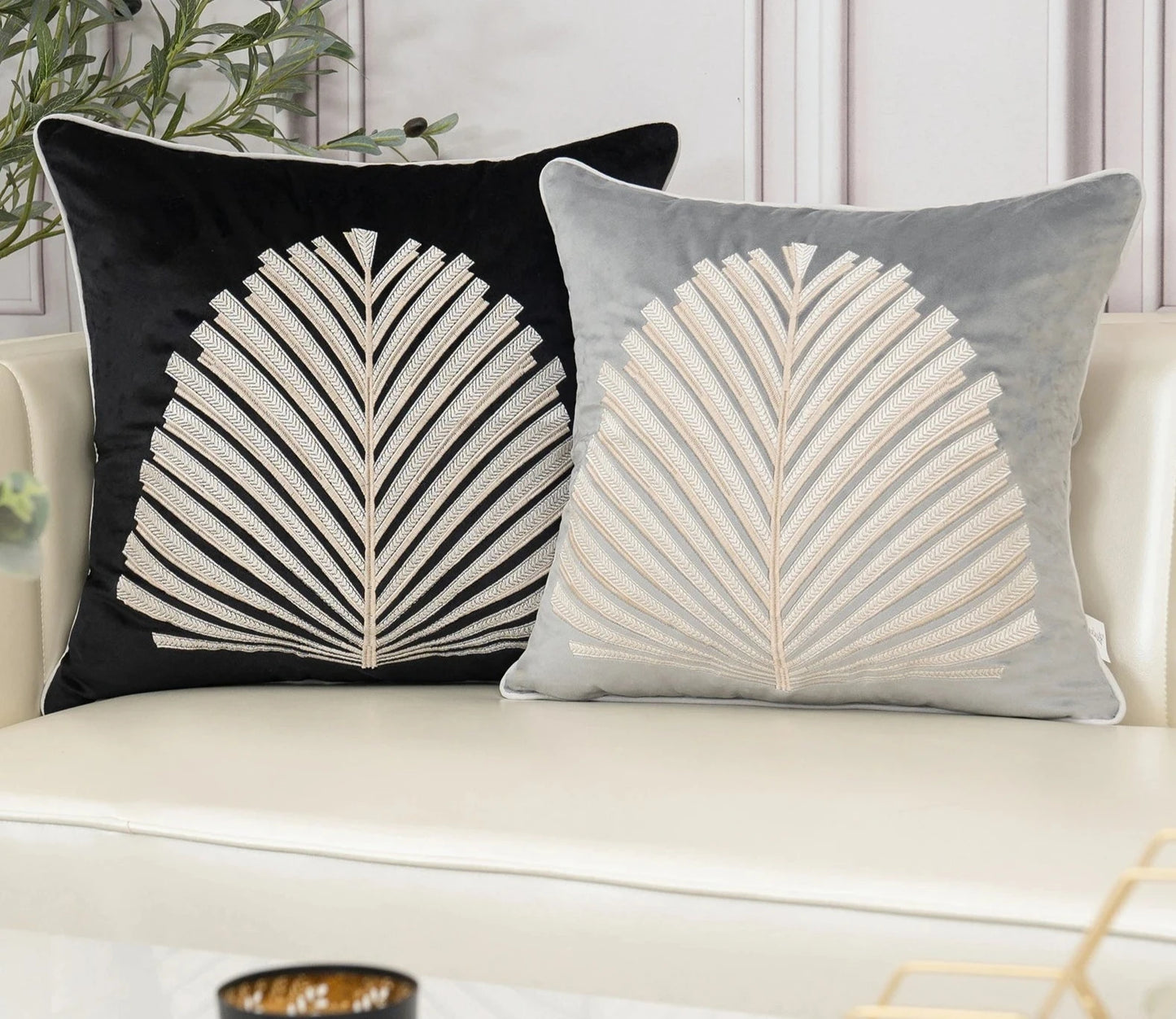 Modern Tree Leaves Embroidery Velvet Cushion Cover