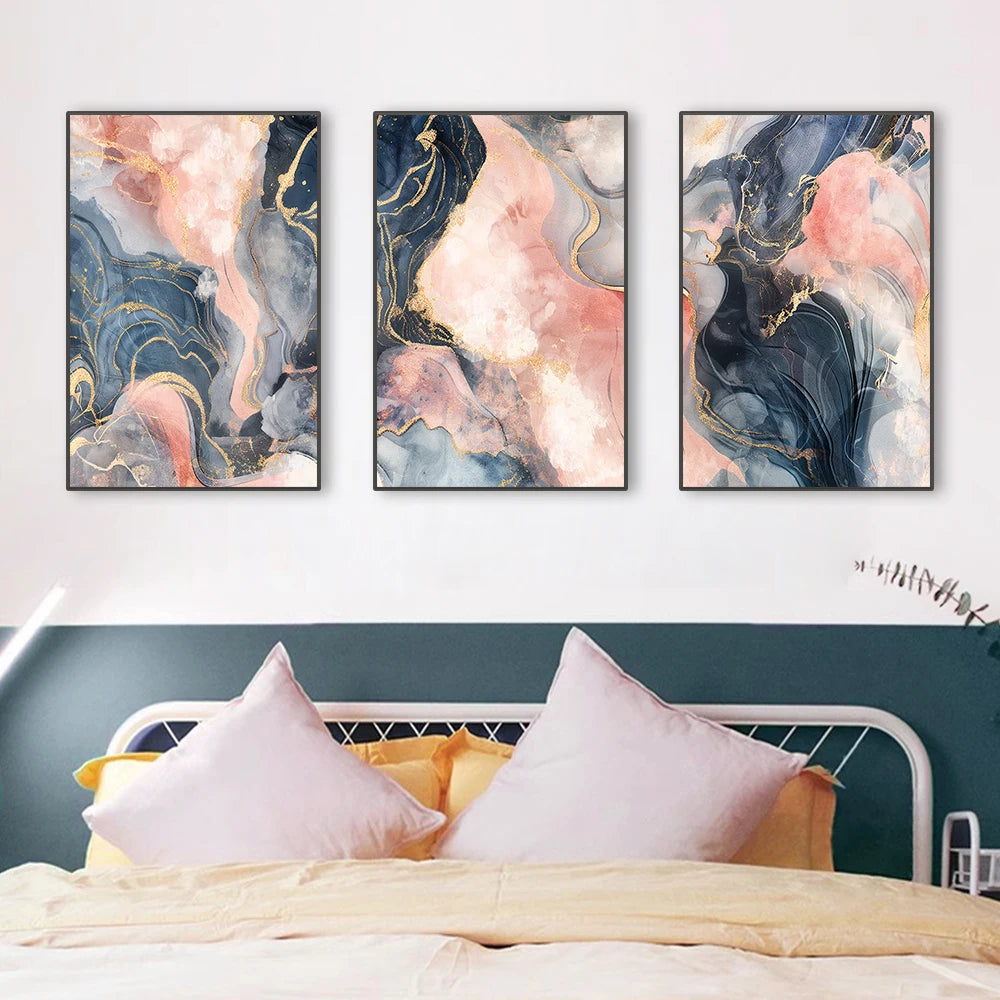 Abstract Marble Pink Gold Ink Painting Wall Art