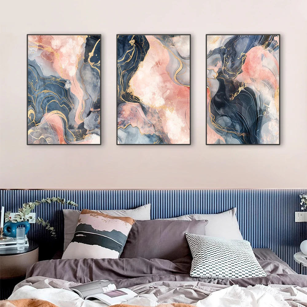 Abstract Marble Pink Gold Ink Painting Wall Art