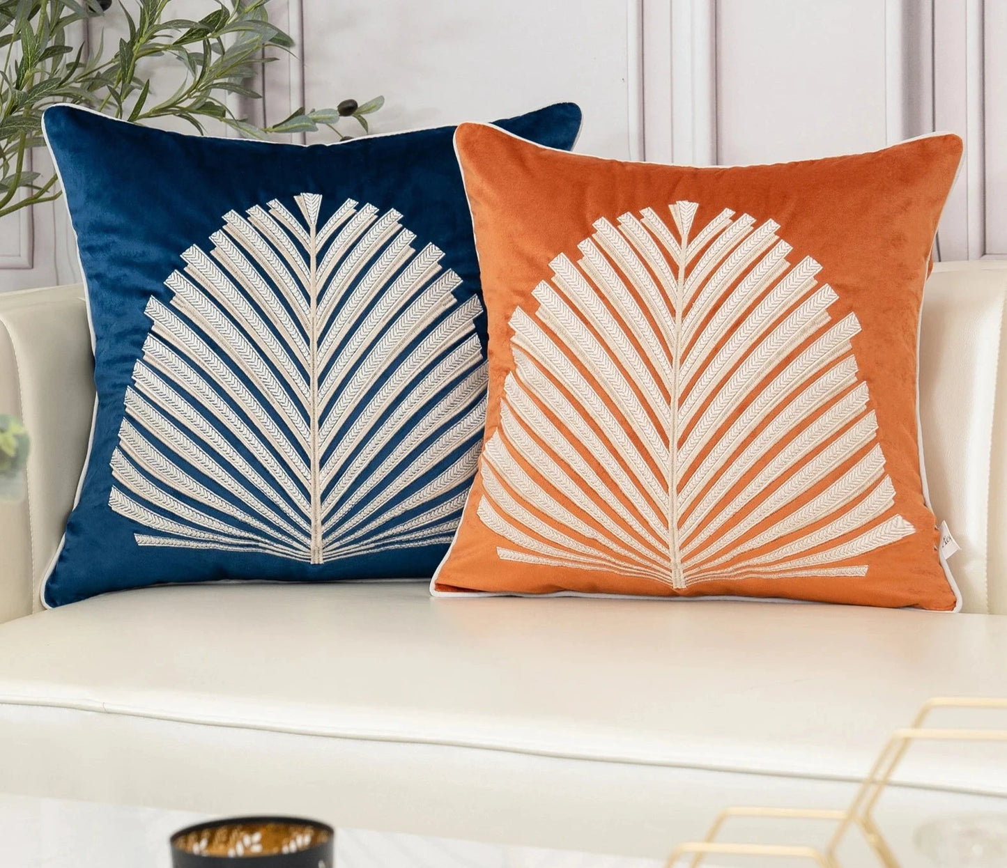 Modern Tree Leaves Embroidery Velvet Cushion Cover