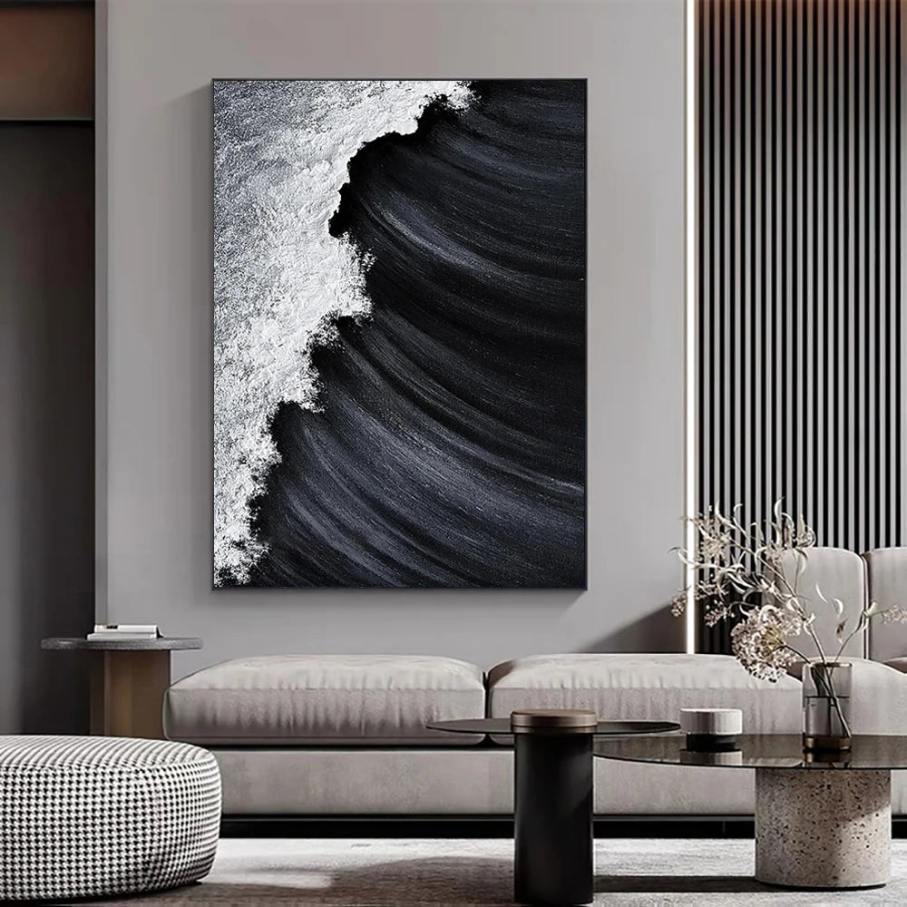 Thick 3D Acrylic Black White Hand Canvas Painting